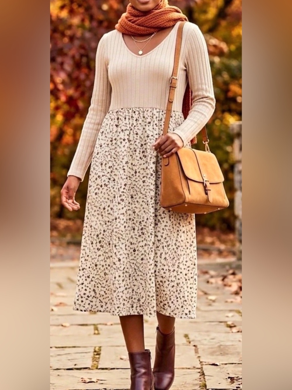 💕Silent Show Pick 💕 NWT Floral Midi Dress in Cream & Brown